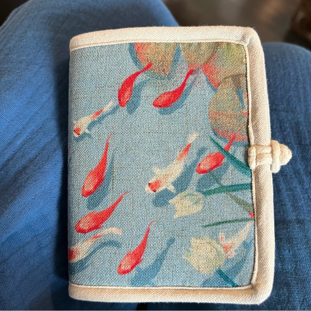 Asian Japanese canvas wallet with swimming koi fish